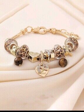 1pc Leopard Print Butterfly Pendant Braclet, 1pc Butterfly Heart Braclet Fashion